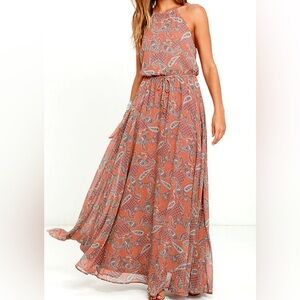 Lulu's Orange Paisley Maxi Dress - Size M